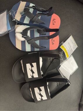 Billabong Toddler Boys Black Slide Sandals and Striped Flip Flops